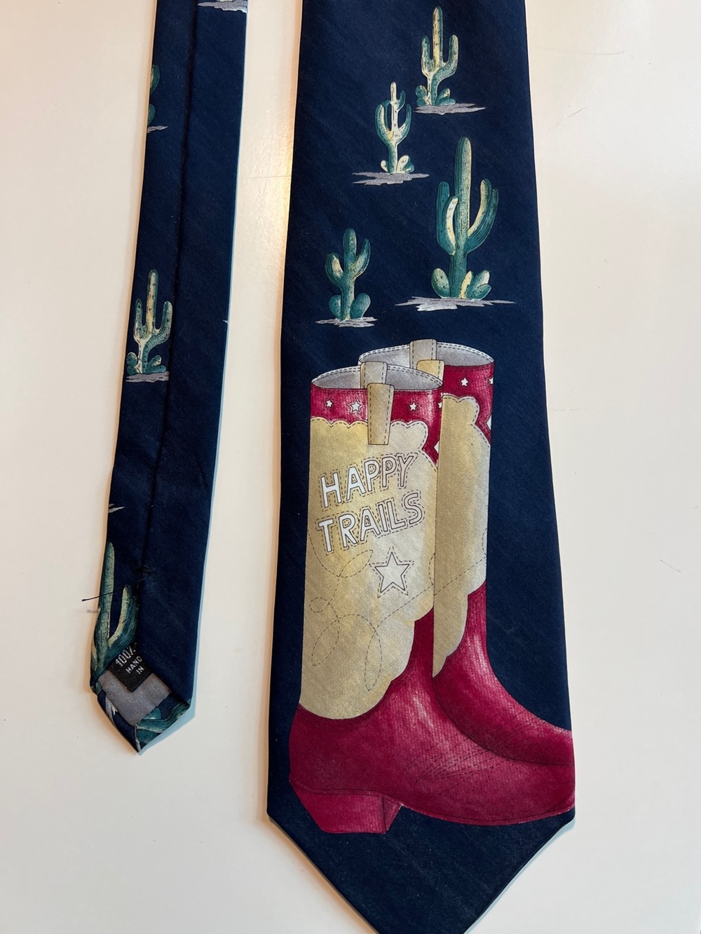 Vintage Corvette Cowboy Boots Cactus Happy Trails Western Necktie 4" Wide Silk